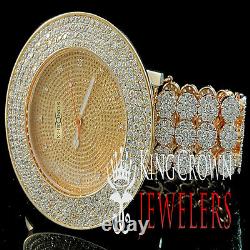 Mens Khronos Genuine Diamond Rose Gold Finish 3 Row Bezel Cluster Band Watch