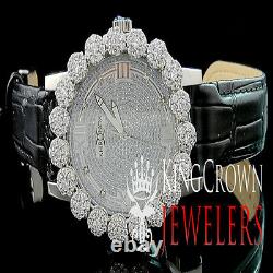 Mens Khronos White Gold Finish Lab Diamond Joe Rodeo Cluster Bezel Iced Watch