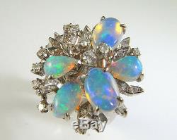 Modernist Australian Crystal Opal Ring 1950s Cocktail Diamond Starburst Cluster