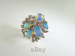 Modernist Australian Crystal Opal Ring 1950s Cocktail Diamond Starburst Cluster