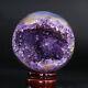 Natural Amethyst Geode Sphere Crystal Cluster Ball Healing Energy Decor Q45