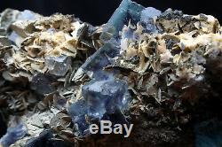 NATURAL Blue Purple FLUORITE grow with Calcite Crystal Cluster Mineral Specimen