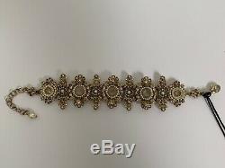 NWT Chanel Crystal Pearl Flower Cluster CC Logo Gold Tone Bracelet with Box $2100