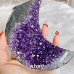 Natural Amethyst Cluster Moon Shaped Quartz Crystal Healing Reiki Collection