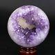 Natural Amethyst Geode Sphere Crystal Cluster Ball Healing Energy Decor Q25