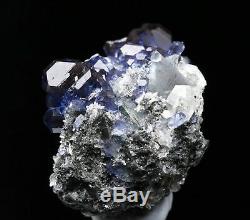 Natural Clear Blue Cube Fluorite Calcite Quartz Crysal Cluster Mineral Specimen