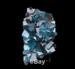 Natural Clear Blue Cube Fluorite Quartz Crystal Cluster Mineral Specimen, China