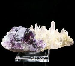 Natural Clear Deep Purple Fluorite Quartz Crysal Cluster Mineral Specimen 396g
