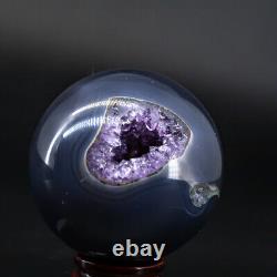 Natural Geode Sphere Crystal Cluster Ball Decor Amethyst Reiki Healing Stand Q2