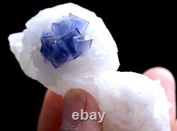 Natural Rare Clear Blue Cube Fluorite CRYSTAL CLUSTER Mineral Specimen 60g