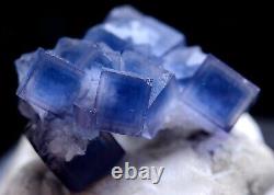 Natural Rare Clear Blue Cube Fluorite CRYSTAL CLUSTER Mineral Specimen 8g