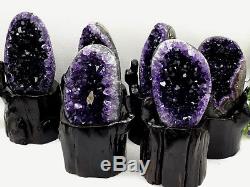 Natural Uruguay Deep Purple Crystal Quartz Amethyst Geode Clusters +Stand A19