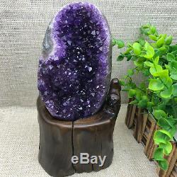 Natural Uruguay Deep Purple Crystal Quartz Amethyst Geode Clusters +Stand A28