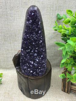 Natural Uruguay Deep Purple Crystal Quartz Amethyst Geode Clusters +Stand A34