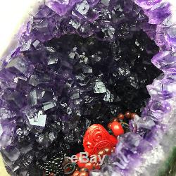 Natural Uruguay Deep Purple Crystal Quartz Amethyst Geode Clusters +Stand gift