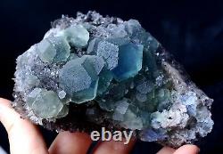 Natural hexagonal Purple/Green Fluorite & Crystal Cluster Mineral Specimen 528g
