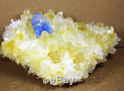 New Find Blue Yellow Phantom Quartz Crystal Cluster Mineral Specimen Healing