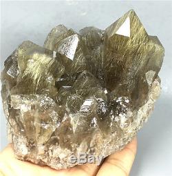 New Find NATURAL Clear Golden RUTILATED QUARTZ Crystal Cluster Specimen / Brazil