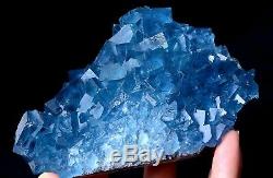 New Find Transparent Blue Cube Fluorite Crystal Cluster Mineral Specimen 561g