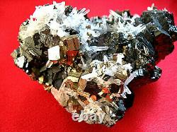 Nice Huge Gold Pyrite, Sphalerite Quartz Crystal Cluster 492 grams from Peru