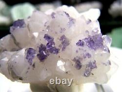 PURPLE CUBE FLUORITE Mineral on Quartz Crystal Cluster Specimen VIDEO Healing