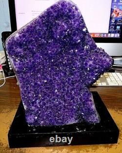 Polished Amethyst Crystal Cluster Geode From Uruguay Cathedral Wood Stand