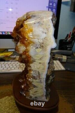 Polished Citrine Crystal Cluster Geode From Brazil Cathedral W' Wood Stand
