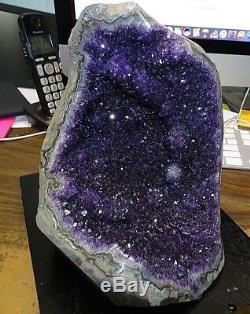 Polished Huge Amethyst Crystal Cluster Geode From Uruguay W' Wooden Base
