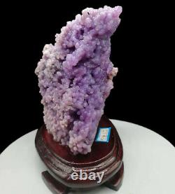 Purple AAA Botryoidal Chalcedony Grape Agate Crystal Cluster + Stand 1240G