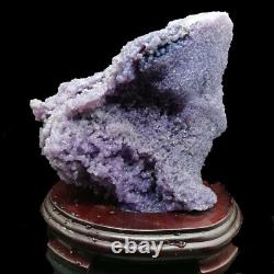 Purple AAA Botryoidal Chalcedony Grape Agate Crystal Cluster + Stand 1270G