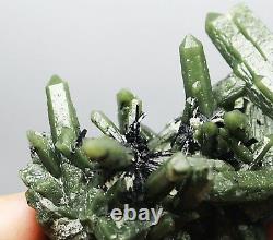 Rare NATURAL Skeletal Elestial Green QUARTZ Crystal Cluster Tourmaline Specimen