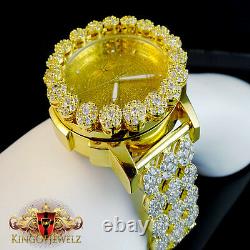 Real Diamond Yellow Gold Finish Mens Khronos Joe Rodeo Cluster Bezel Iced Watch