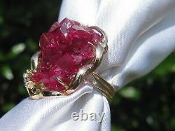 Ruby Diamond Ring 14K Yellow Estate ONE OF A KIND Genuine Rough Crystal Cluster
