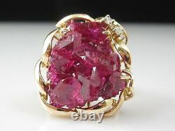 Ruby Diamond Ring 14K Yellow Estate ONE OF A KIND Genuine Rough Crystal Cluster