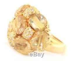 Rutilated Quartz and Diamond Cluster Cocktail Ring in 18K