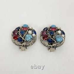 SCHREINER NY EARRINGS Pearl Blue Turquoise Marbled Red Purple Crystal Vintage