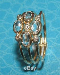 SECONDHAND 14ct YELLOW GOLD OVAL CRYSTAL & DIAMOND CLUSTER RING SIZE O
