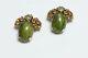 Schreiner New York 1950s Green Cabochon Glass Yellow Crystal Earrings