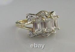 Secondhand 9ct yellow gold white quartz multi diamond cluster ring size N