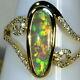 Solid Australian Black Crystal Opal & 38 Diamond Cluster Solid Gold Ring (15013)