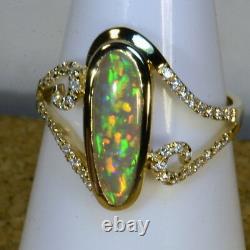 Solid Australian Black Crystal Opal & 38 diamond cluster Solid Gold Ring (15013)