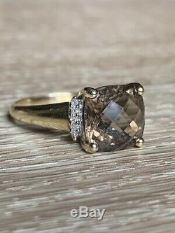 Stunning 9ct Gold Smokey Quartz And Diamond Ring
