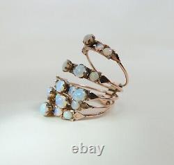 Sumptuous Vintage 14K Rose Gold Crystal Opal Five Band Stack / Harem Ring Size 6