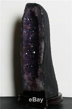 Tall 34 Inch Brazilian Dark Amethyst Crystal Cathedral Geode Cluster Polished