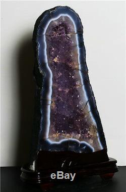 Tall 39 Inch Brazilian Dark Amethyst Crystal Cathedral Geode Cluster Polished
