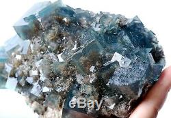 Transparent Blue-Green Cube Fluorite CRYSTAL CLUSTER Mineral Specimen/China1177g