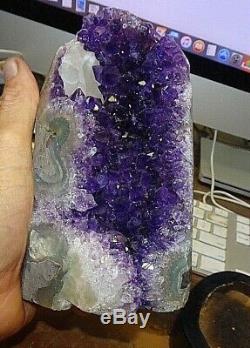 URUGUAY AMETHYST CRYSTAL CLUSTER CATHEDRAL With POLISHED RIM WOOD STAND