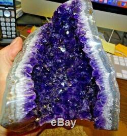 URUGUAY AMETHYST CRYSTAL CLUSTER CATHEDRAL With POLISHED RIM WOOD STAND