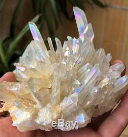 Unique Angel Aura Quartz cluster crystal Platinum & Silver Coated Rainbows #2908