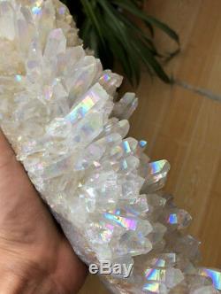 Unique Angel Aura Quartz cluster crystal Platinum & Silver Coated Rainbows #2920